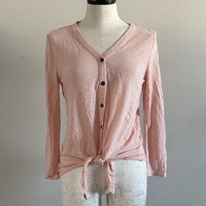 LOFT Light Pink Button-Down Tie Front Top